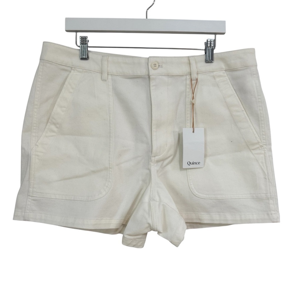 Quince Women’s Organic Stretch Cotton Twill Utility Shorts in Ivory Sz 16 NWT